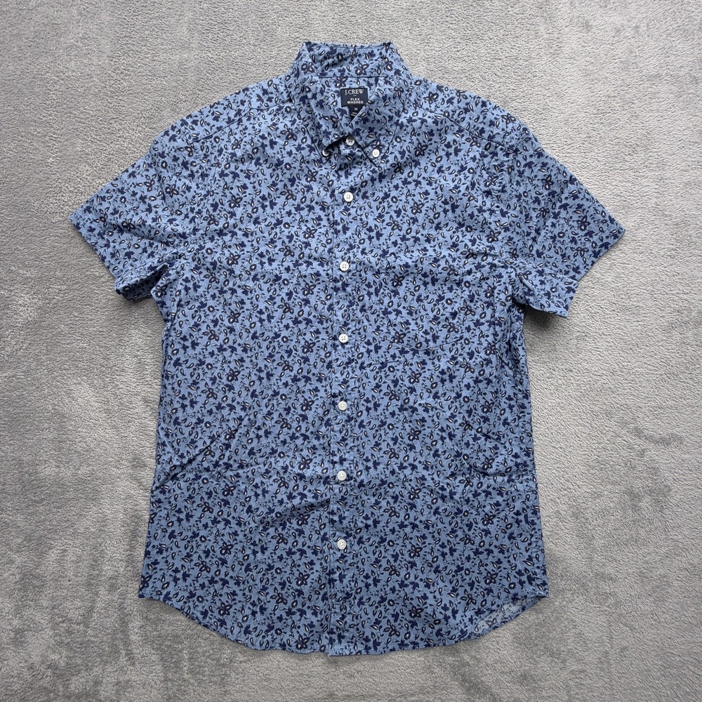 J.CREW Shirt‎ Mens M Blue Floral Short Sleeve Button Up Cotton